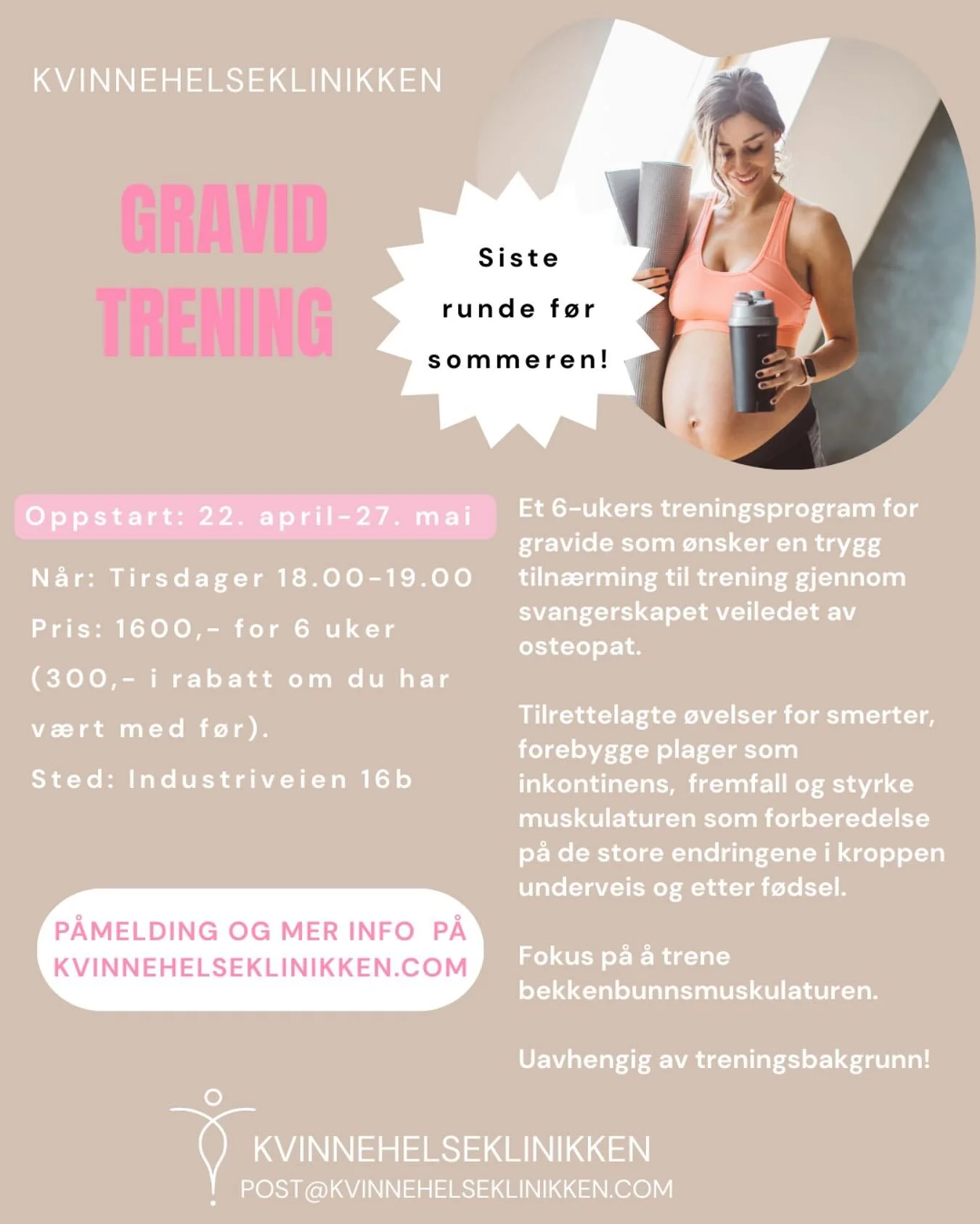 P&aring;melding til gravidtrening 🤰
Book plass p&aring; Kvinnehelseklinikken.com 🤎