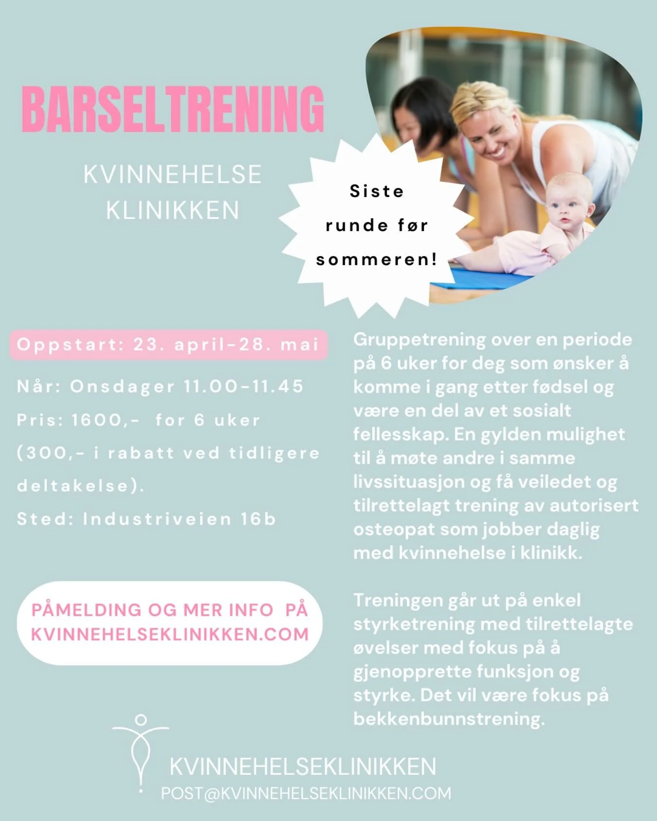 Siste runde f&oslash;r sommeren ☀️
P&aring;melding p&aring; Kvinnehelseklinikken.com 💜