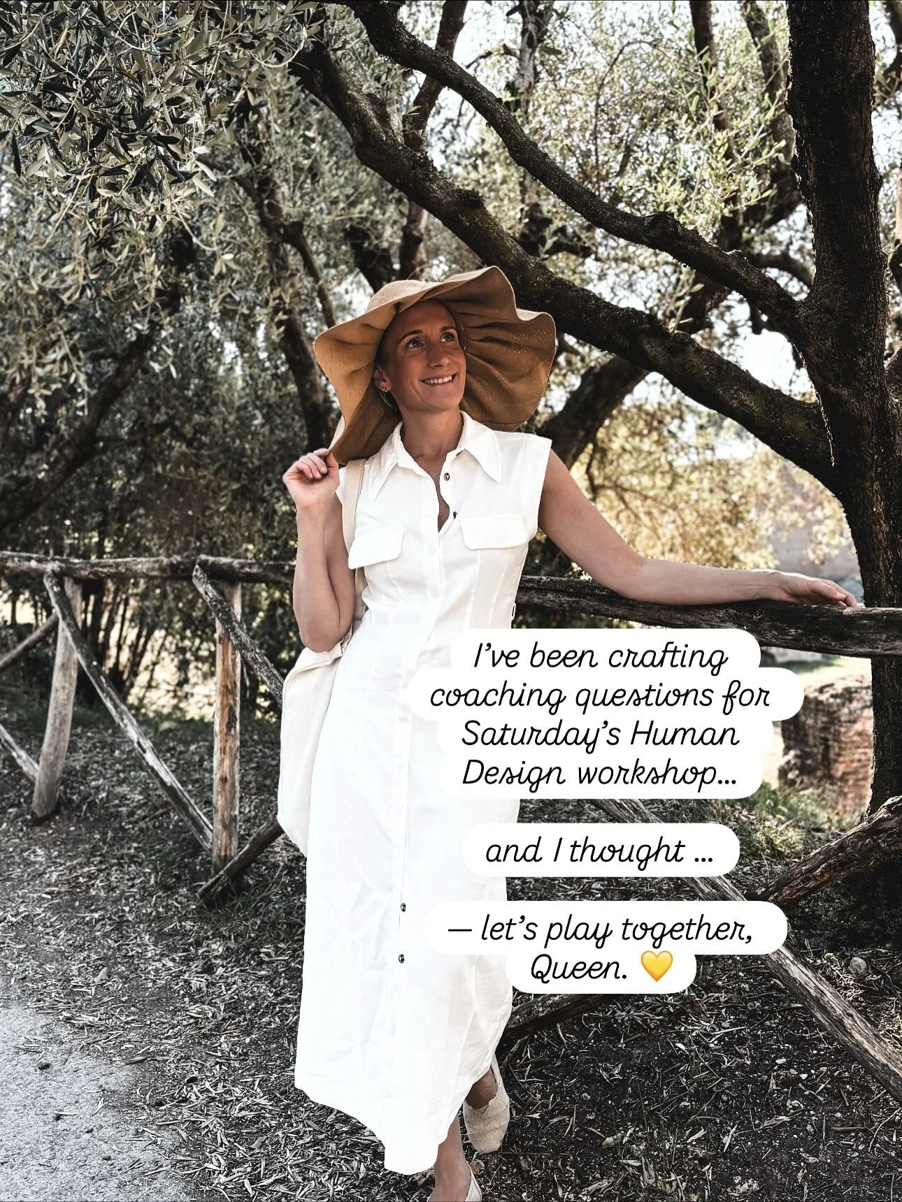 I&rsquo;ve been crafting coaching questions for Saturday&rsquo;s Human Design workshop&hellip;and I thought &mdash; let&rsquo;s play together, Queen. 💛 P.S. Enjoy my new pics taken in Rome 🇮🇹✨
The energy there was pure inspiration &mdash; elevatio