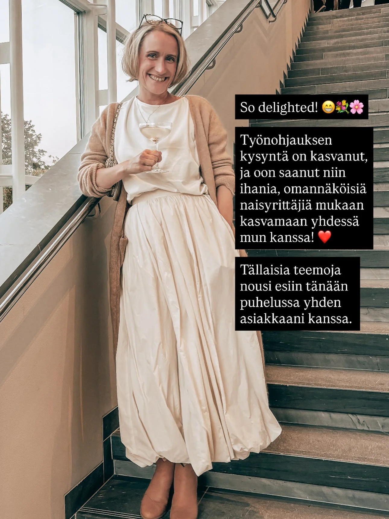 So delighted! 😁💐🌸

Ty&ouml;nohjauksen kysynt&auml; on kasvanut, ja oon saanut niin ihania, omann&auml;k&ouml;isi&auml; naisyritt&auml;ji&auml; mukaan kasvamaan yhdess&auml; mun kanssa! 💛

T&auml;llaisia teemoja nousi esiin t&auml;n&auml;&auml;n p