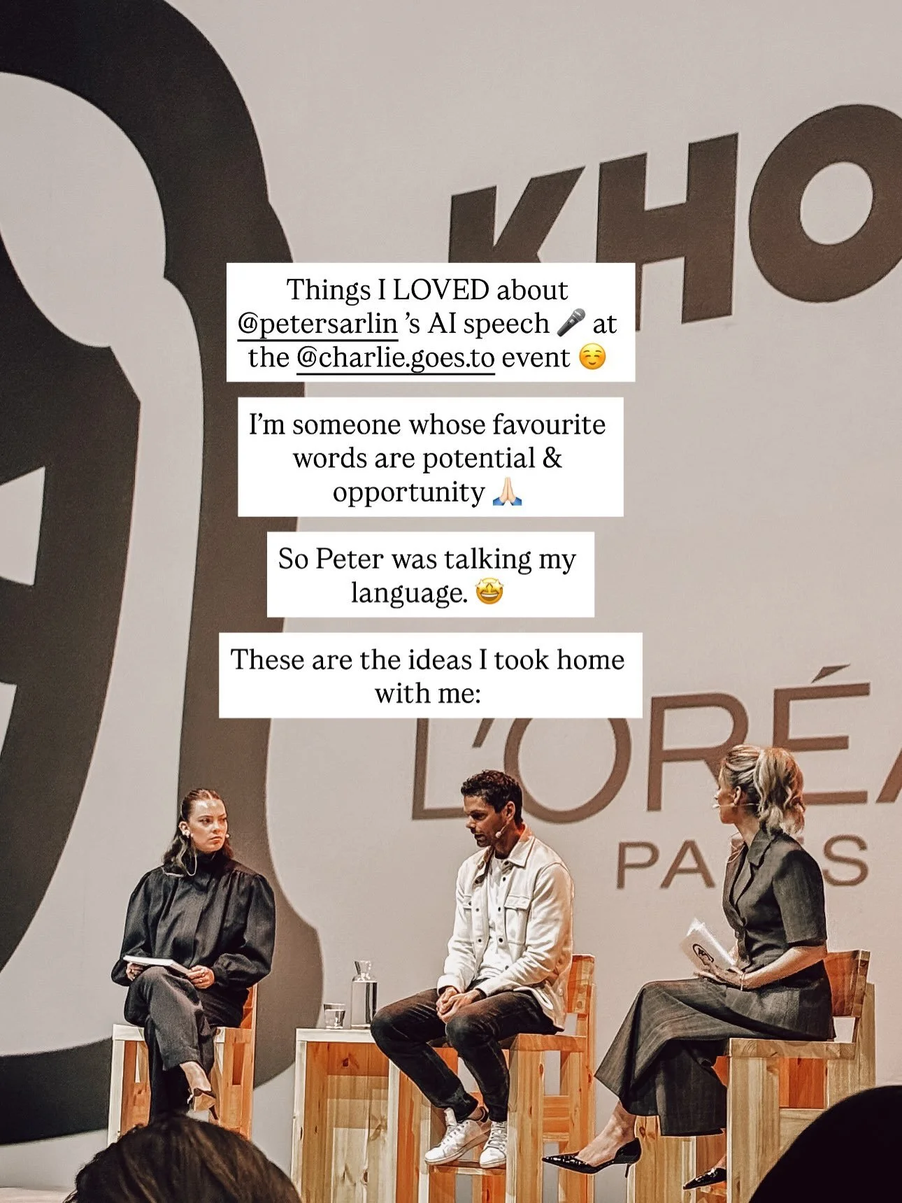 Things I LOVED about @petersarlin &rsquo;s AI speech 🎤 at the @charlie.goes.to ☺️🙌✨

I&rsquo;m someone whose favourite words are potential &amp; opportunity 🙏🏻

So Peter was talking my language&hellip; 🤩

These are the ideas I took home with me: