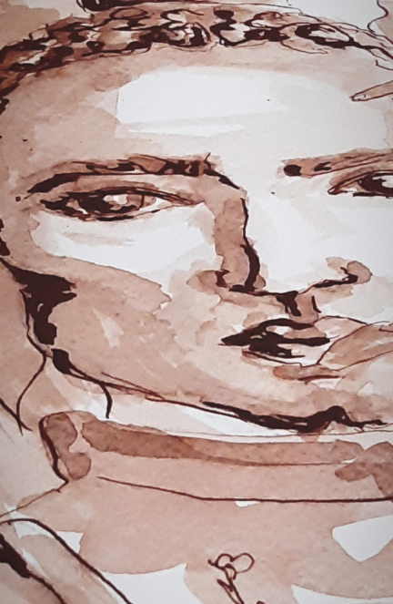 Porträt mit Aquatinta-Technik, das durch feine Graustufen und weiche Texturen beeindruckt.