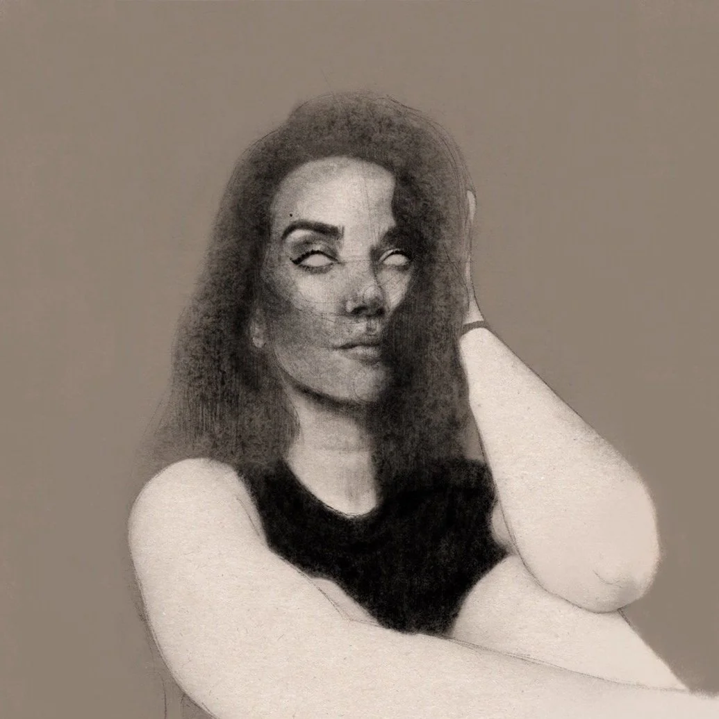 Fascinating digital portrait that blends modern art with abstract shapes.