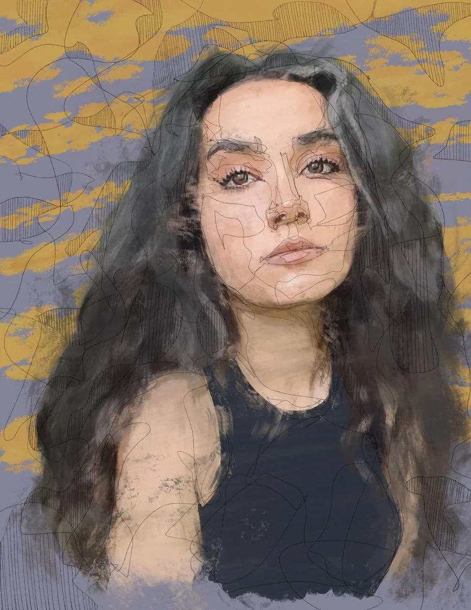 Digital portrait with abstract elements and clean lines, reflecting modern design.