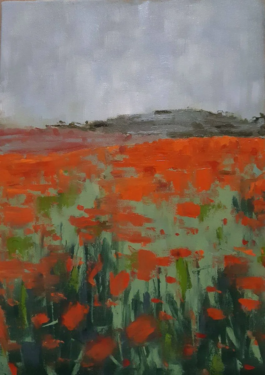 Künstlerische Landschaft in Ölfarbe mit lebendigen Details und einer harmonischen Darstellung der Natur.