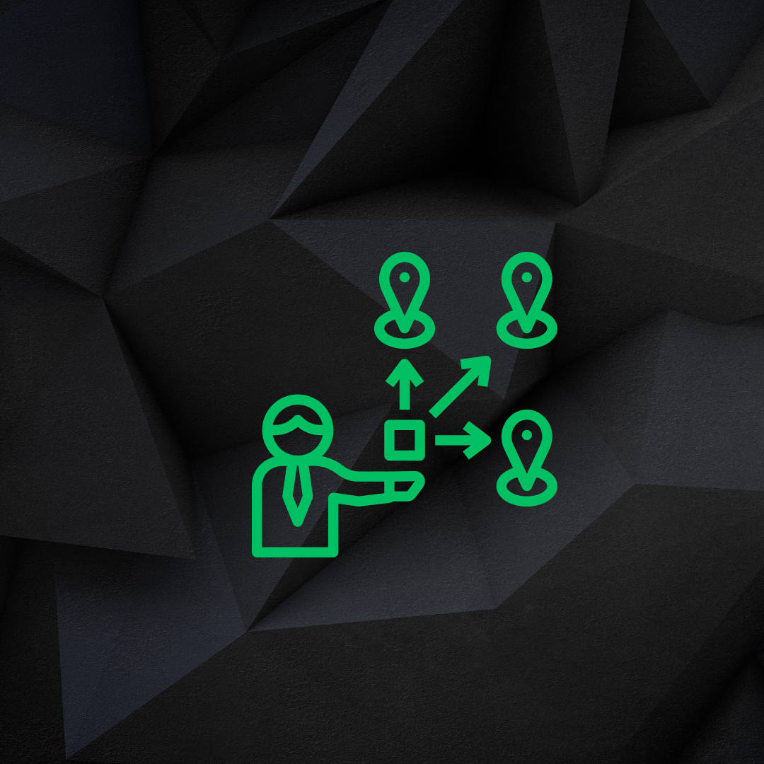 Goldene Diamant-Umriss auf schwarzem, geometrischem Hintergrund.