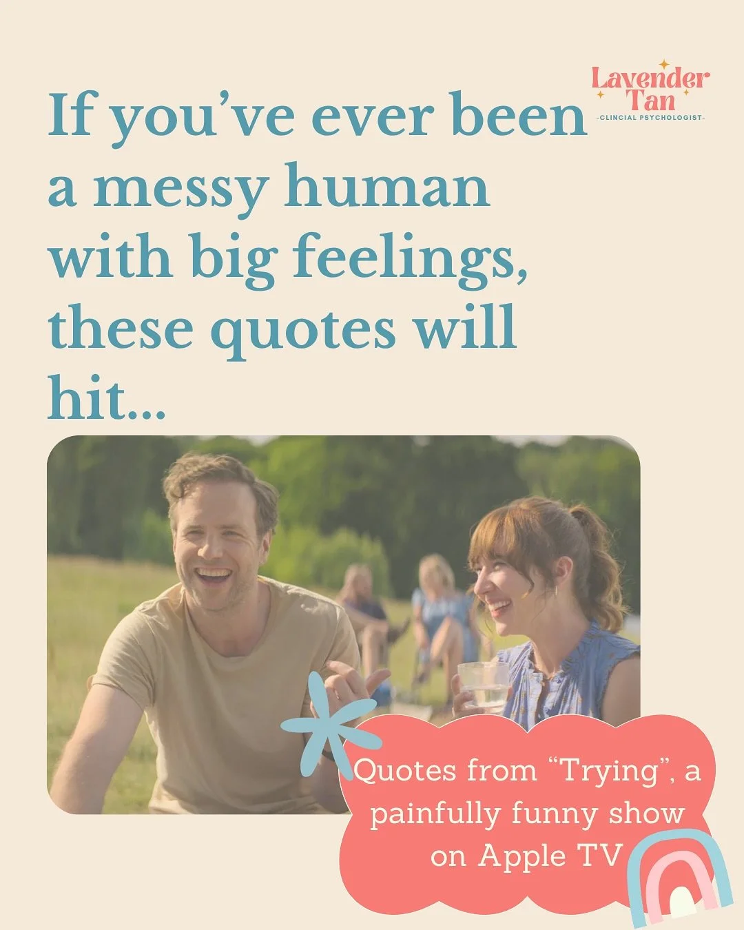 Big feelings, bad decisions, and trying your best- Trying really gets it. If you&rsquo;ve ever felt like a lovable mess, these quotes will speak to you.💔

#TryingAppleTV #BigFeelingsClub #MessyButTrying #TherapistApprovedTV #MentalHealthMoments #Rel