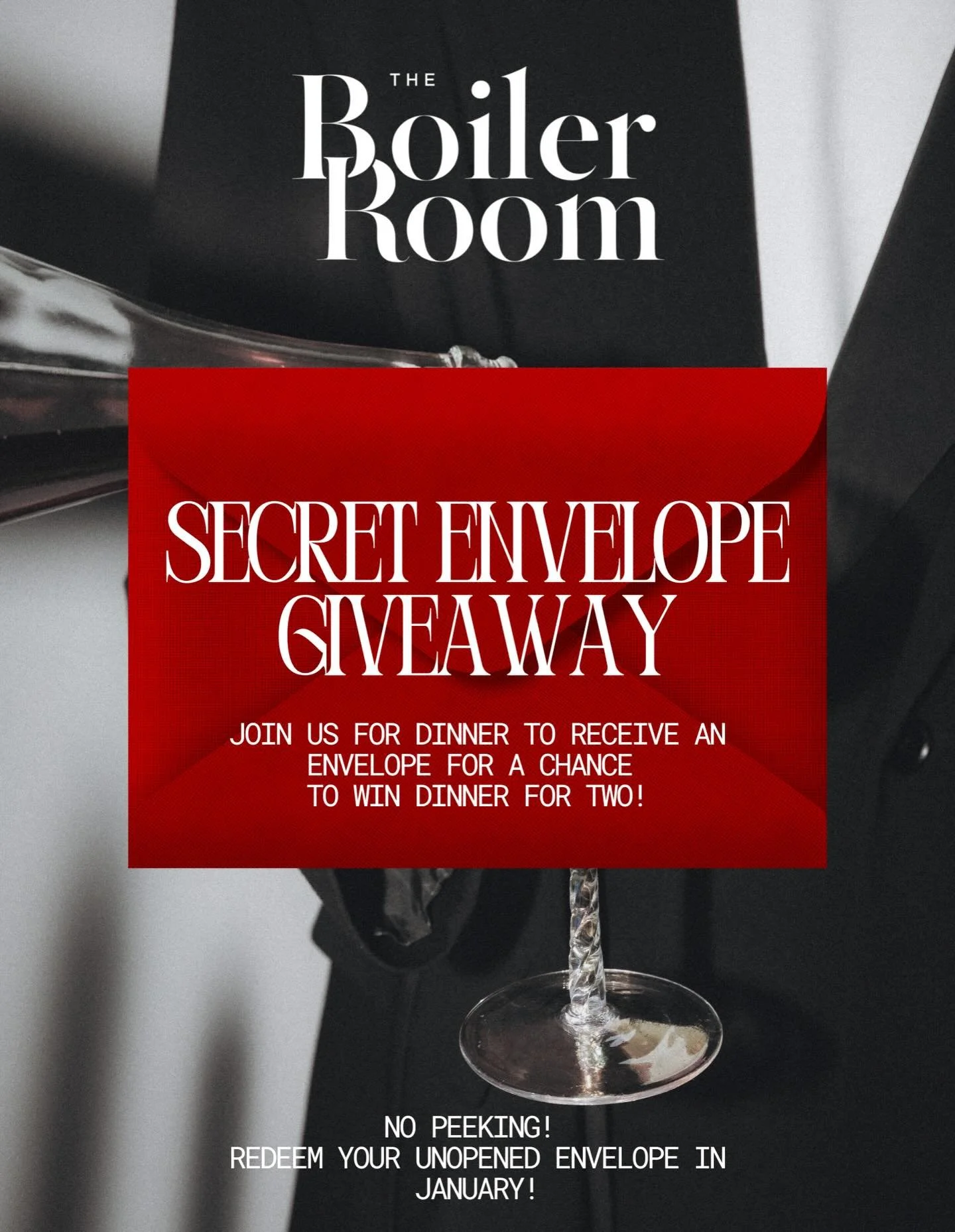 Secret Envelope Holiday Giveaway! 🎁

Starting tonight, every Wednesday, Thursday and Sunday night until December 31st, each table will receive a secret envelope at the end of the meal. 

Every envelope is a winner and has a special gift inside but o