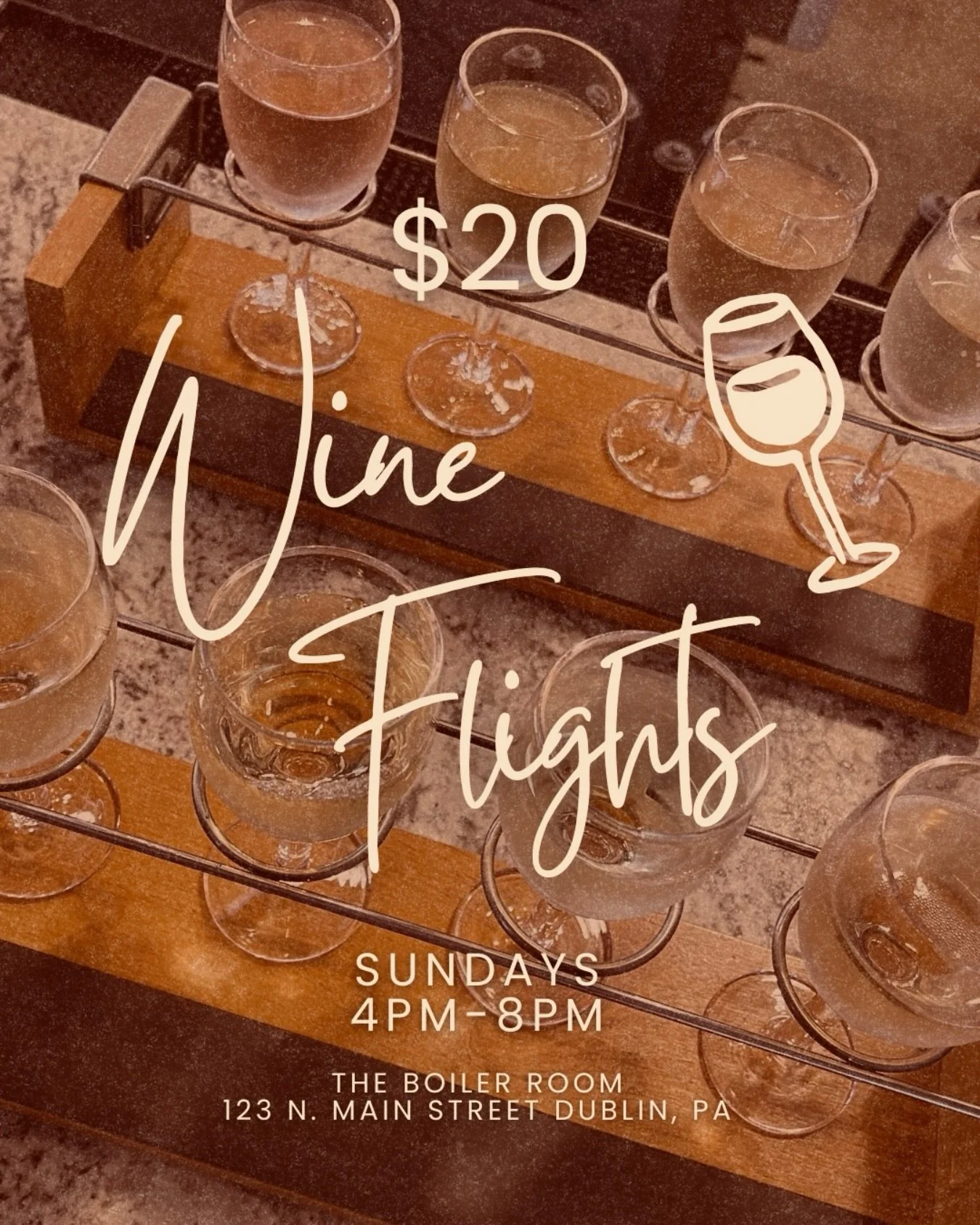 Sunday Night Flights Start Tonight! 

Choose any 4 of our wines by the glass for $20

✨Discover your new favorite! 🍷🥂