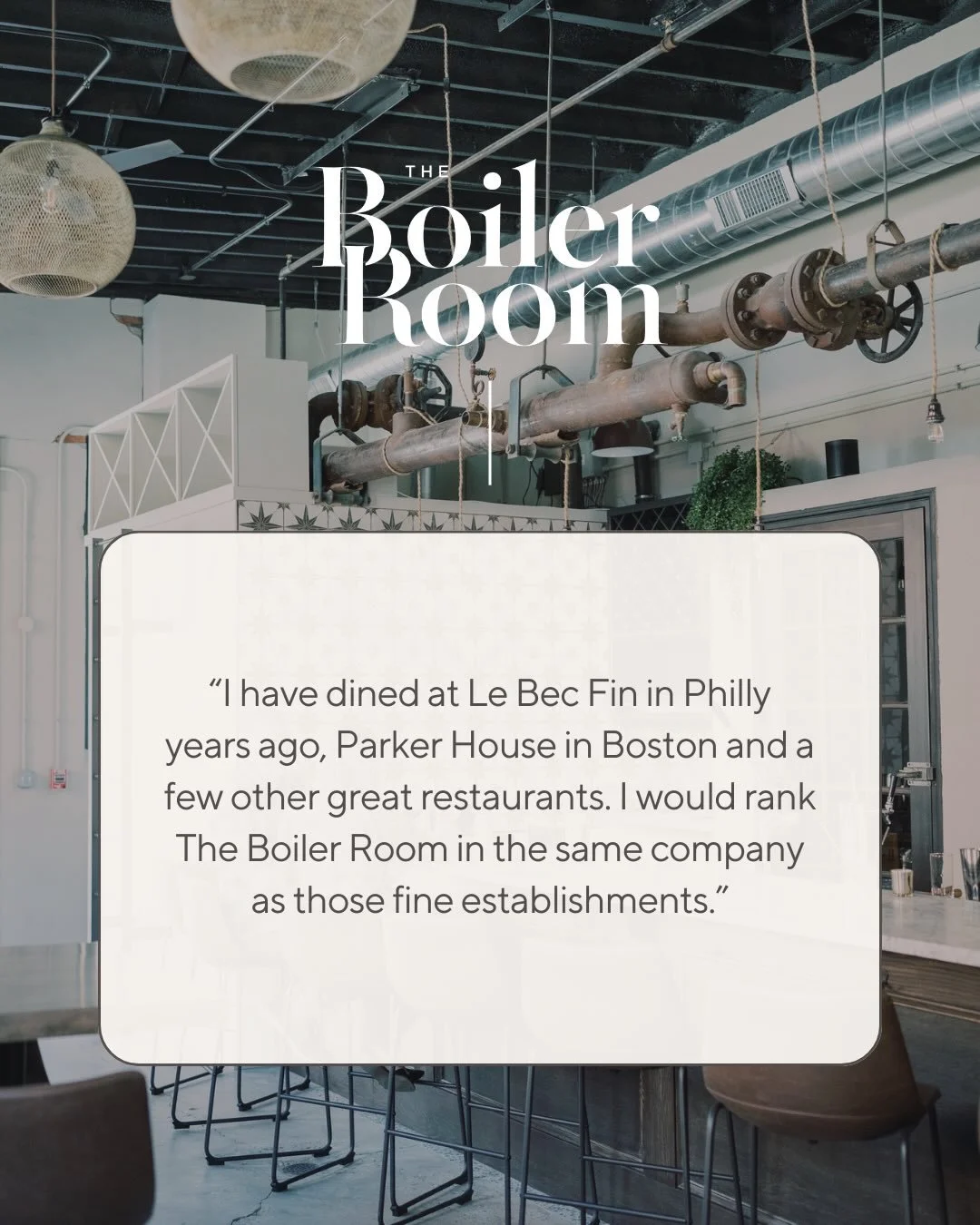 From date nights to celebrations, your experiences at The Boiler Room are what make it so special. Hearing your words and being part of your moments means everything to us. 🤍