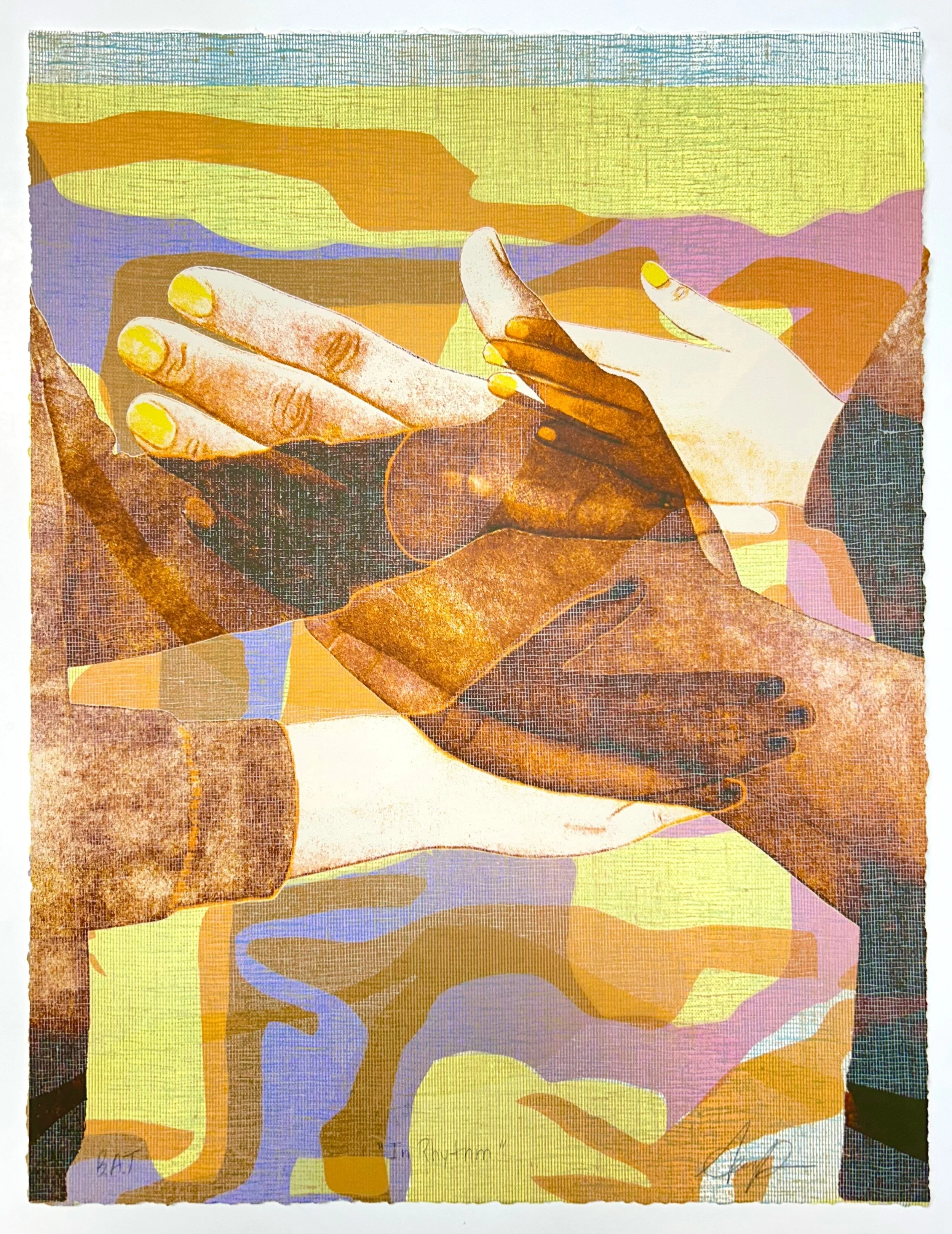 "In Rhythm", 12 in x 16 in, 14 Color Screen print on 320gsm Coventry Rag with Deckled Edge, Variable Edition of 20, 2026.


Available through Du-Good Press: du-goodpress.com/angelapilgrim