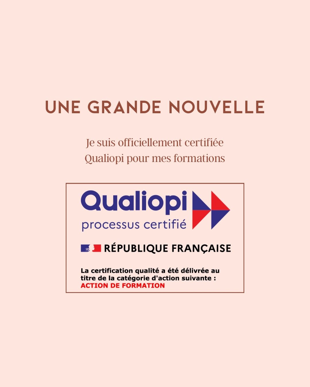 Aujourd&rsquo;hui, je suis tr&egrave;s heureuse de vous annoncer que mes formations sont d&eacute;sormais certifi&eacute;es Qualiopi 🎓

Concr&egrave;tement, &ccedil;a veut dire que mes formations r&eacute;pondent &agrave; des crit&egrave;res de qual
