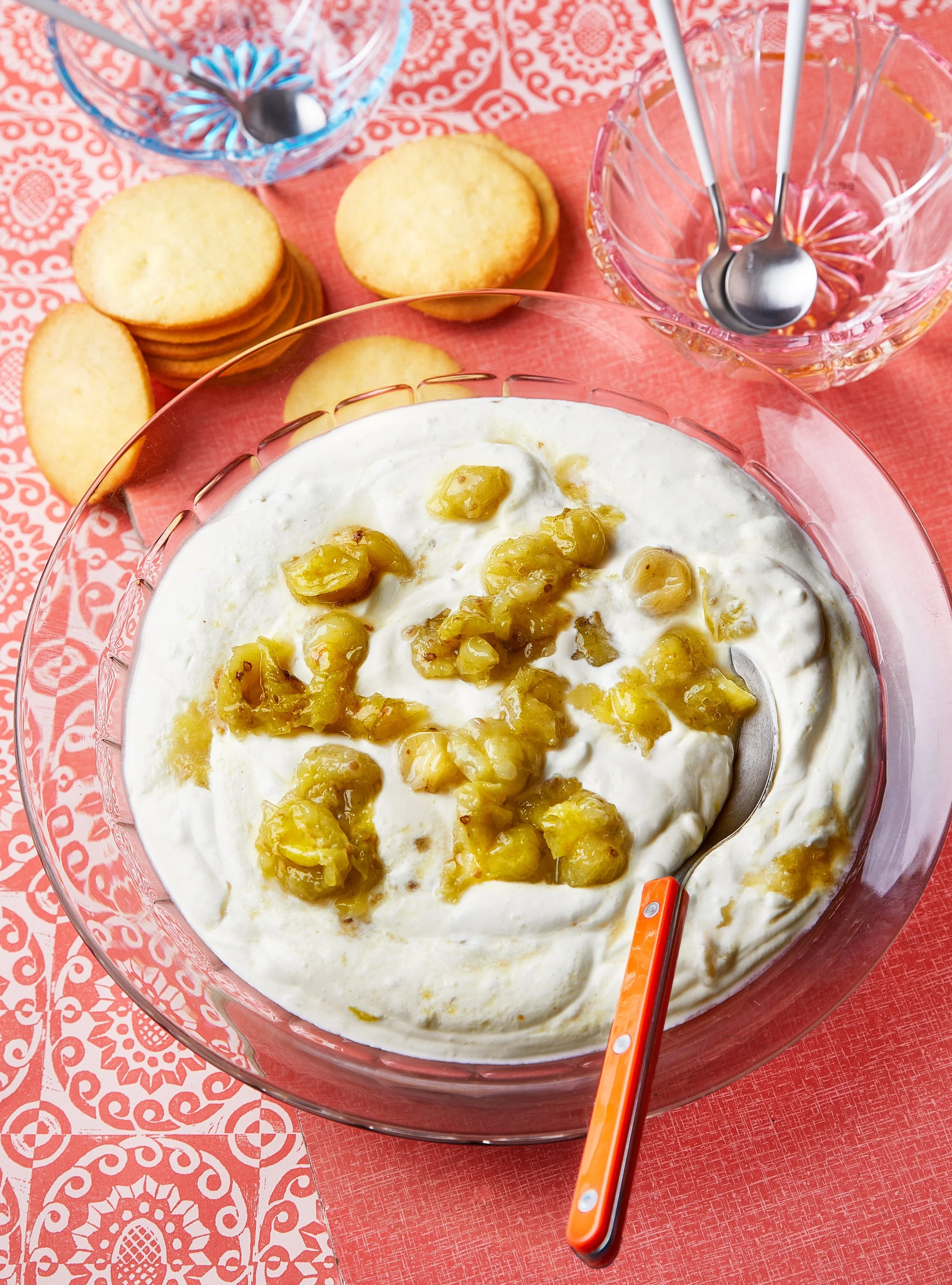 Gooseberry and elderflower Fool With Lemon biscuits.jpeg