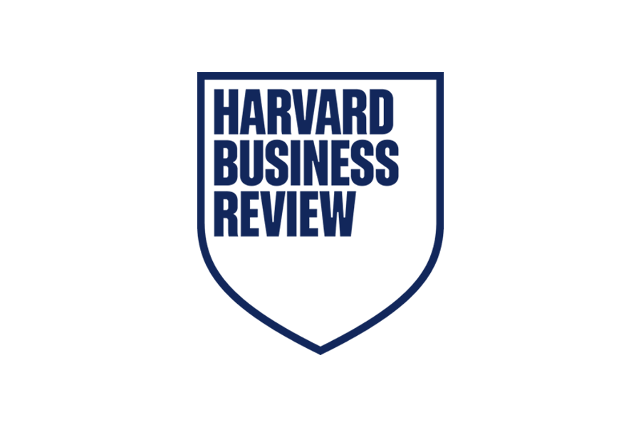 Harvard Business Review logo in a shield shape with navy blue text