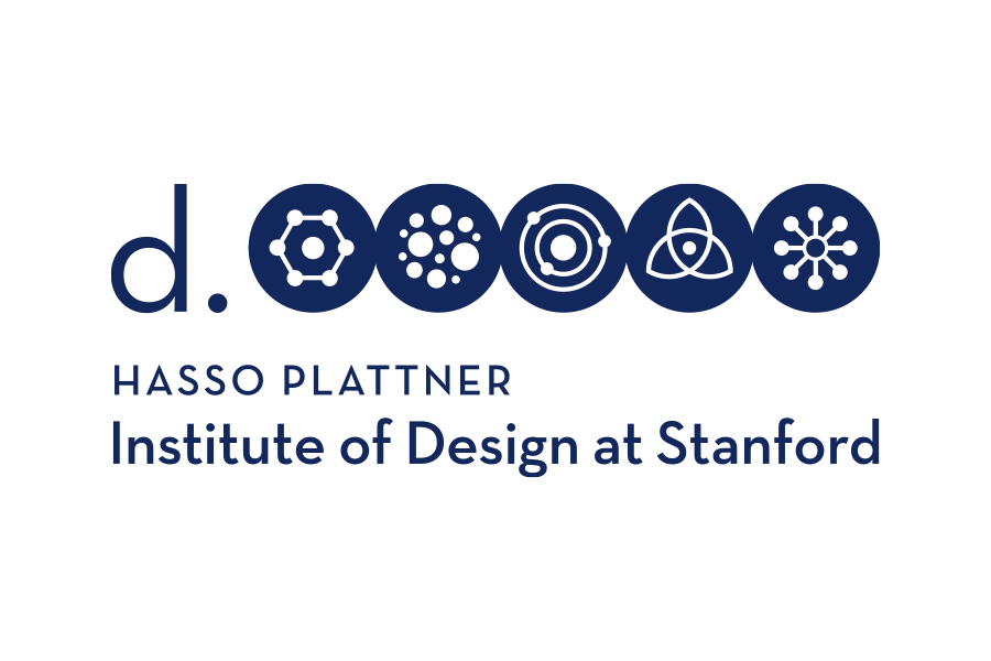 Logo for d. Hasso Plattner Institute of Design at Stanford featuring six circular icons representing design concepts above the text.