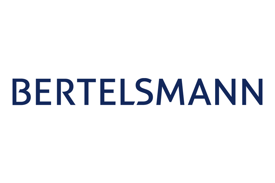 A logo featuring the name 'Bertelsmann' in dark blue capital letters.
