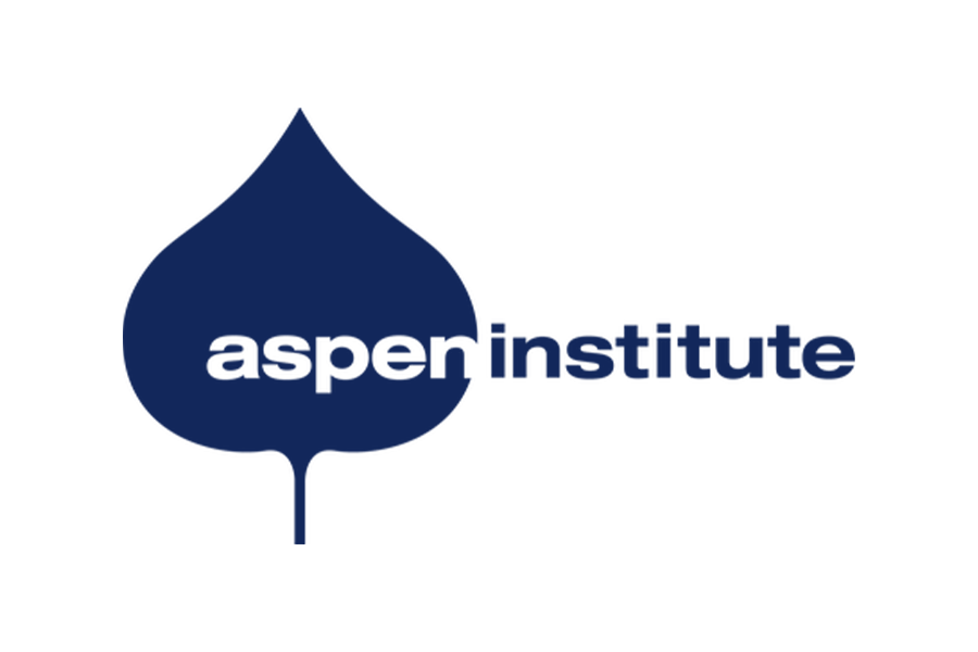 Logo of the Aspen Institute with a dark blue stylized leaf and the words 'aspen institute'.