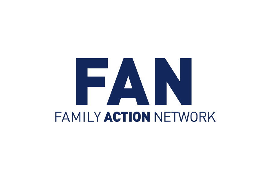 Logo of Family Action Network with the word 'FAN' in large dark blue letters, and the full name beneath in smaller text.
