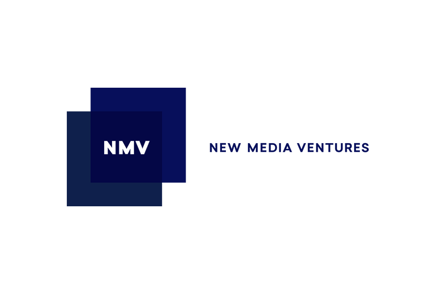A navy blue and dark blue rectangular logo with the letters 'NMV' on a darker square on the left side.