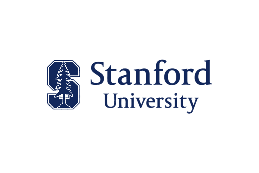 Stanford University logo featuring a stylized tree and the words 'Stanford University' in navy blue.