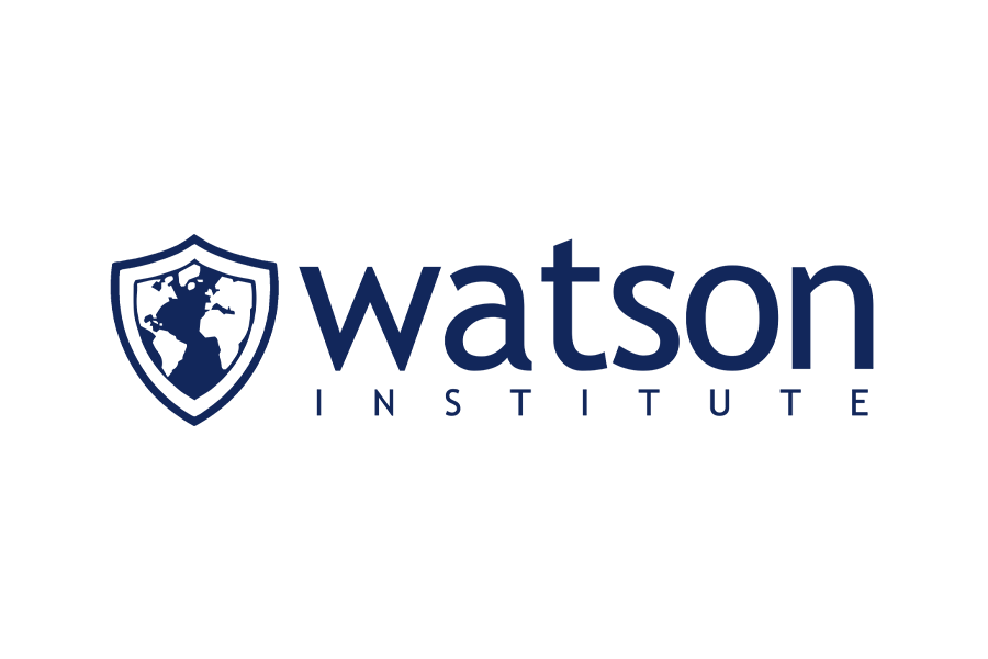 The logo of the Watson Institute featuring a shield with a world map inside and the text 'watson INSTITUTE' in dark blue.