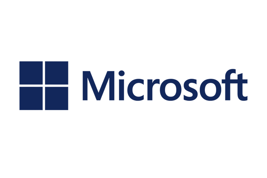 Microsoft logo with a four-pane window symbol and the company name in blue text.