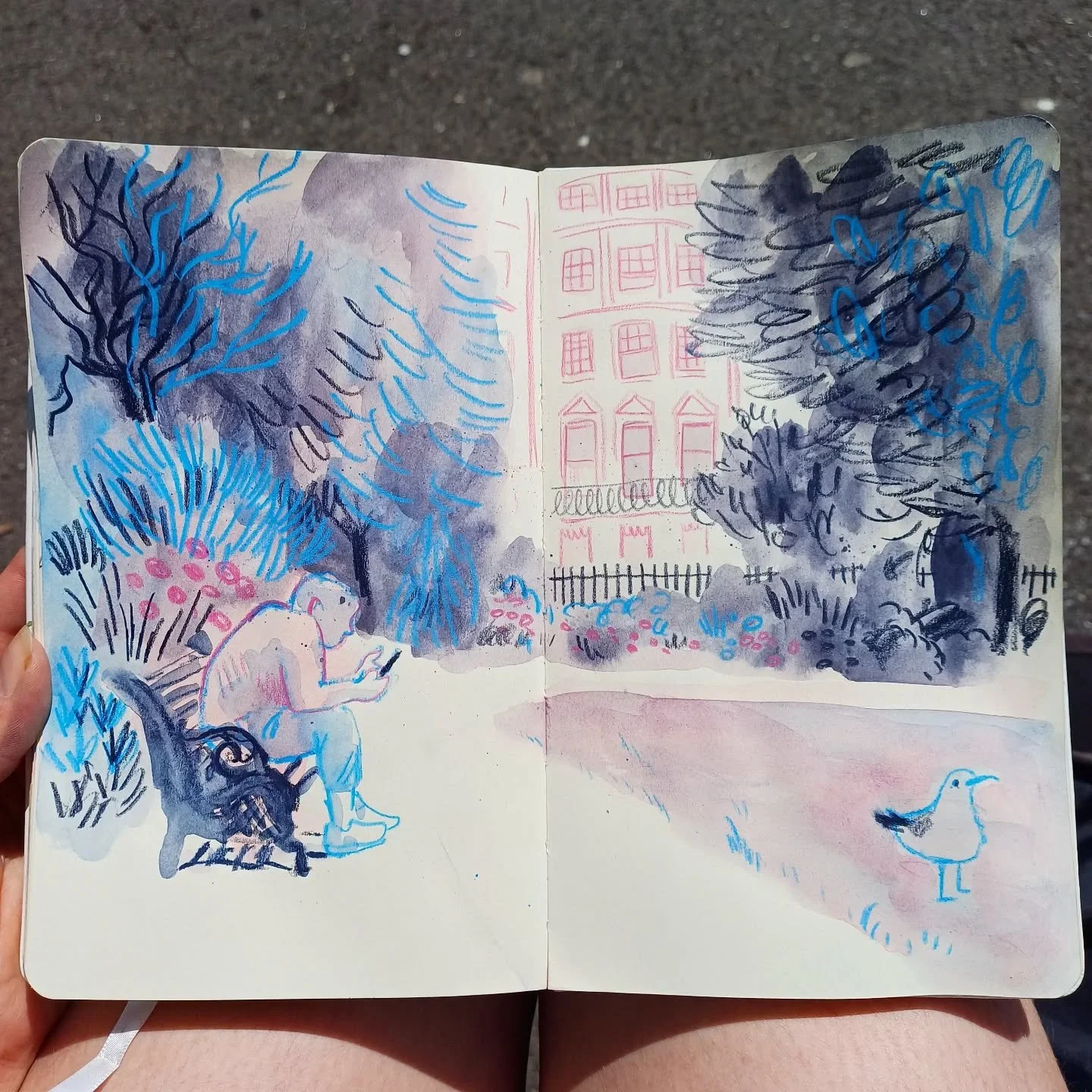 One from the other day, practising the layering of bushes and trees and all their textures. Starting to feel a bit limited with using the same materials so perhaps I'll bring something a bit different next time!

I'm drawing on my lunch breaks, no mo