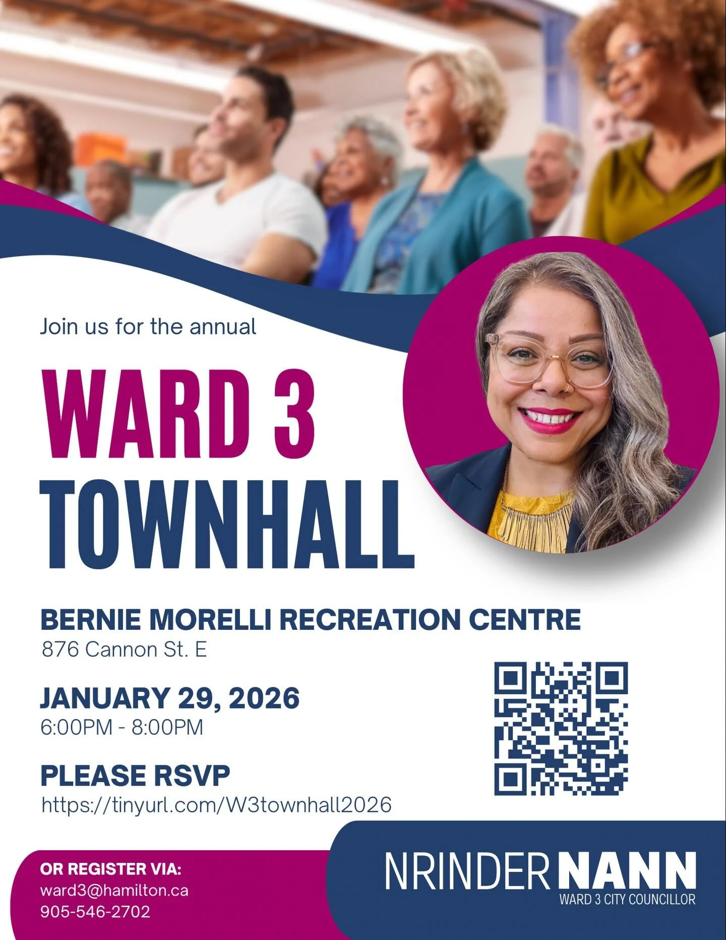 Join my team and I for our Annual Ward 3 Town Hall on January 29, 2026 from 6pm-8pm at Bernie Morelli Recreation Centre. 

This event will serve as an opportunity to provide a fulsome annual update to neighbours from across #OurWard3 and an opportuni