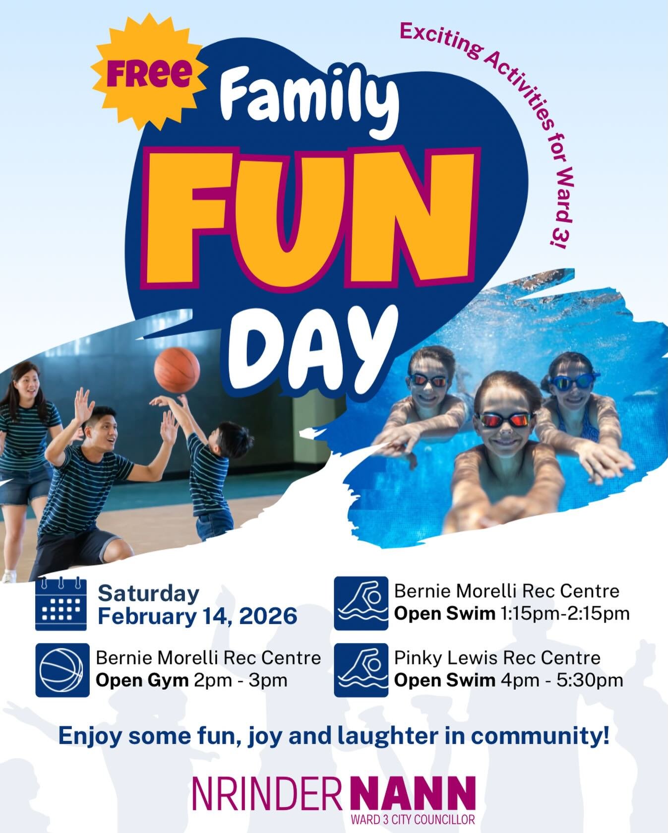 This Family Day spend some time together being active right here in our community. I&rsquo;m happy to share that this year, I&rsquo;m sponsoring free recreation programs in Ward 3 in partnership with the City of Hamilton&rsquo;s Recreation Department