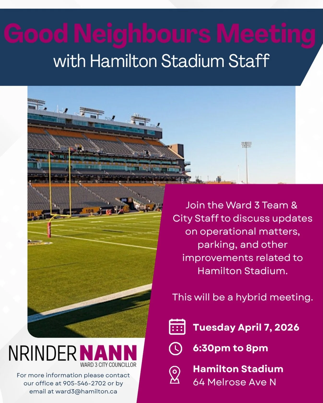 Let&rsquo;s keep up up the good community work, neighbours! 

Since 2022, my office has been convening the Stadium Good Neighbours Meetings to ensure residents who live adjacent to the Stadium can work with the City to address issues like: lighting, 