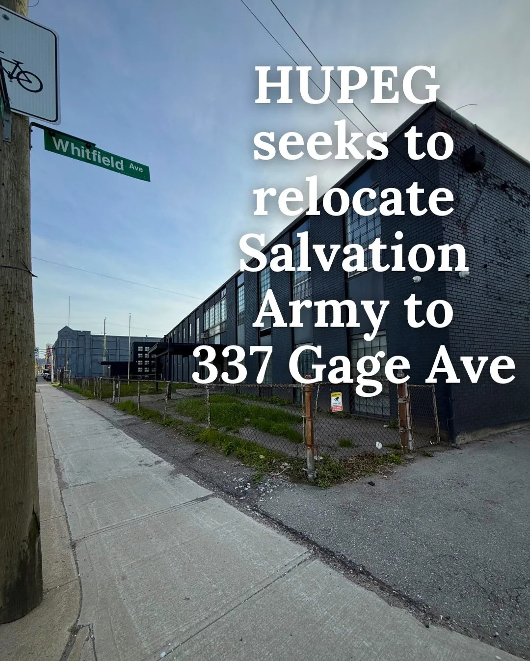 The group of HUPEG developers have been working with Salvation Army to move the Booth Centre from their existing downtown location across from the renewed TD Coliseum.

They are proposing the Salvation Army Booth Centre relocate to Ward 3 at 337 Gage