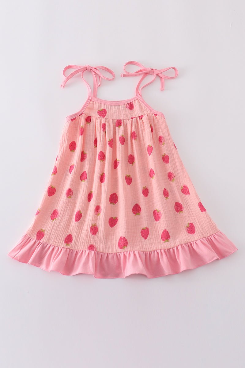 Pink strawberry print muslin dress