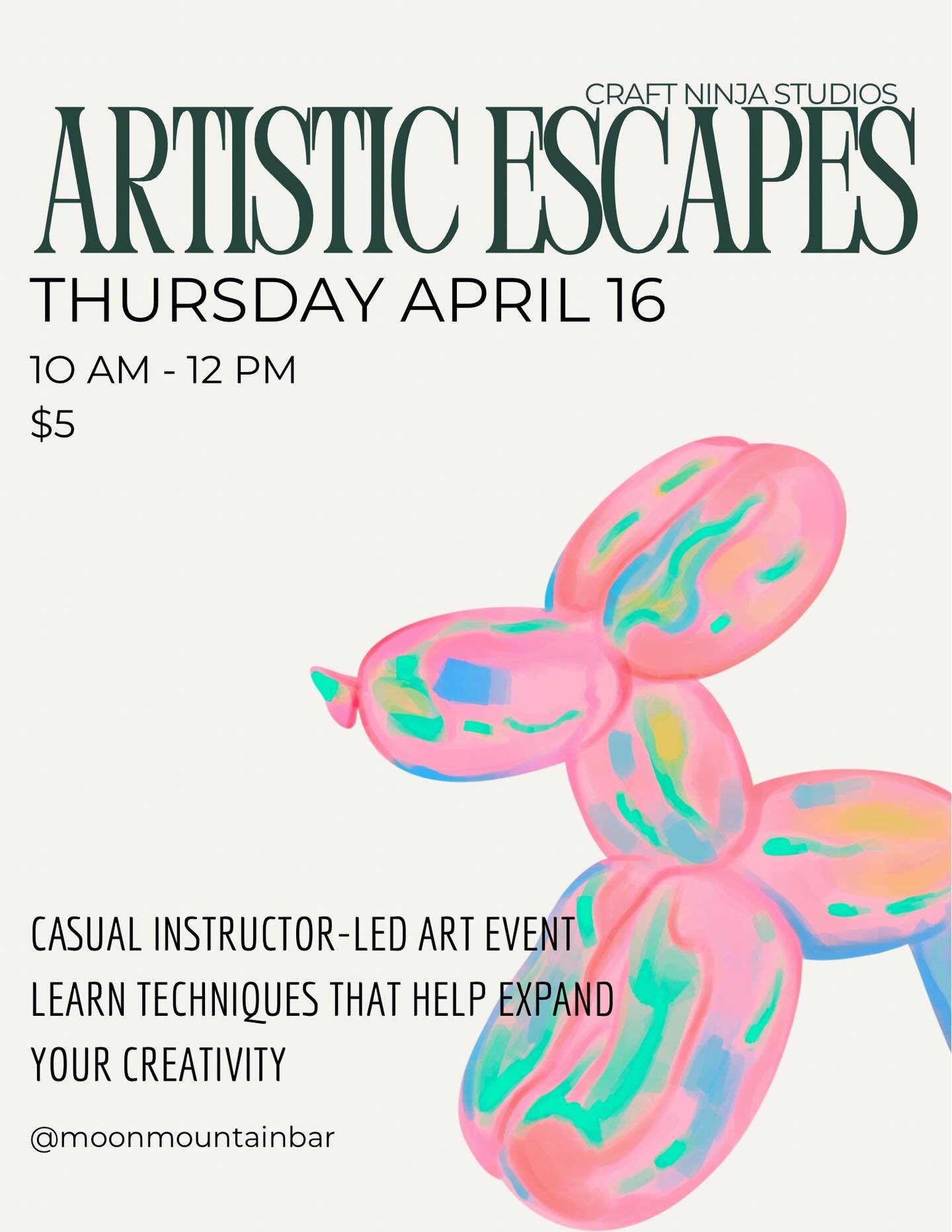 ✨🎨Come fly by and have some crafty fun with Craft Ninja Studios! Bring a project of your choosing and an open mind, there will be an instructor to help you bring your ideas to life! 
Join us at 10am on Thursday April 16th!! 🪐🩵

🌗 210 S Kings Aven