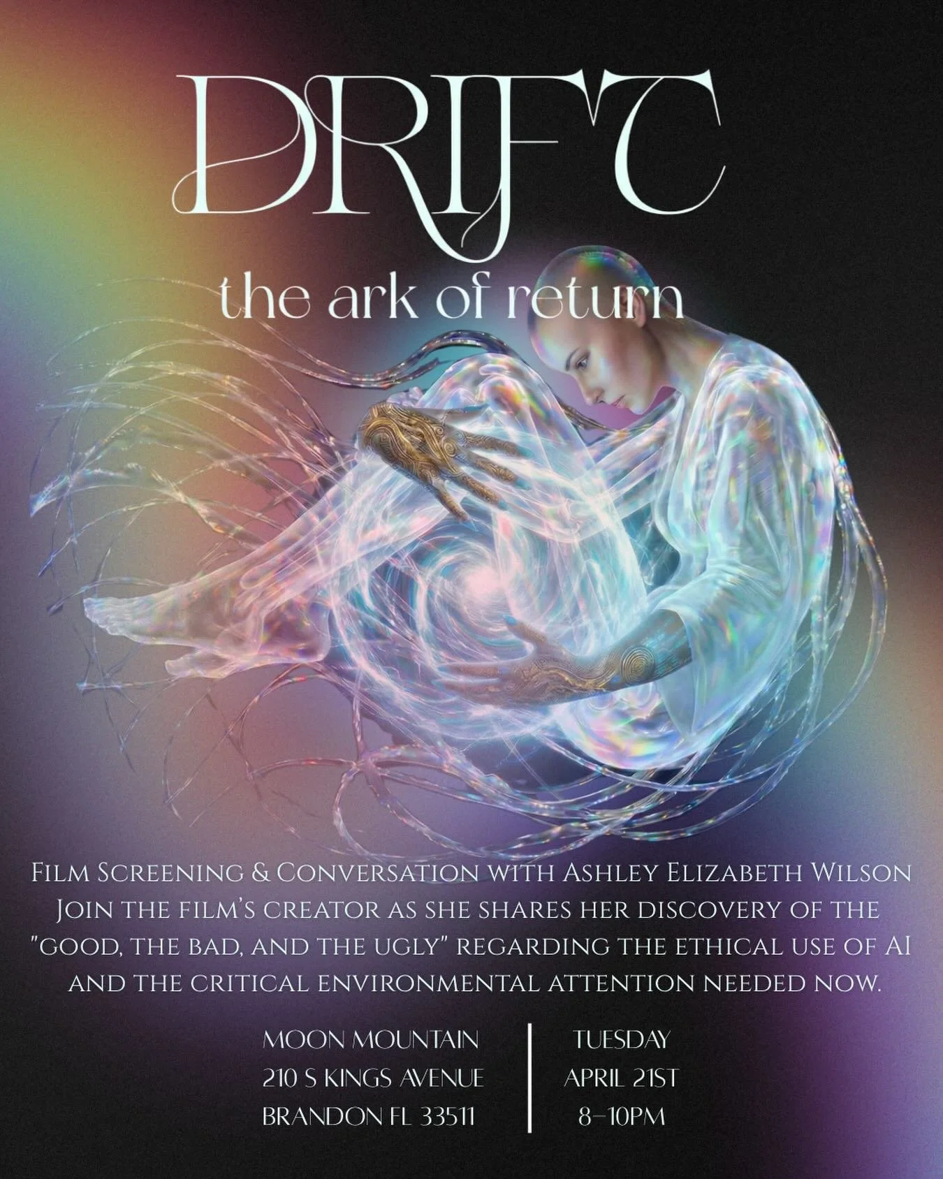 DRIFT: THE ARK OF RETURN

Film Screening &amp; Conversation with Ashley Elizabeth Wilson

Five years in the making, The Ark of Return is part of the animated musical series &ldquo;DRIFT&rdquo;&mdash;an odyssey traveling from the first human to the po