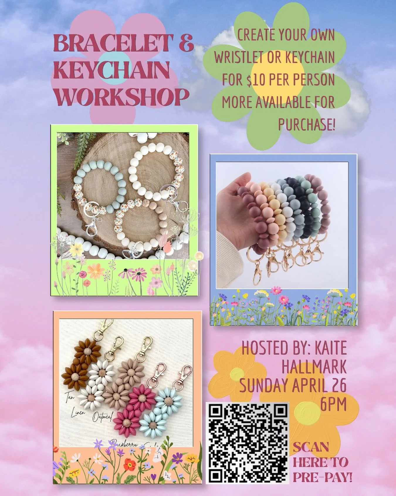 ✨TOMORROW! 4/26!✨
Keychain and wristlet workshop with Kaite @bookedwithwine ! 

🛸 6pm | $10 per person | 210 S Kings Avenue 33511 Brandon FL