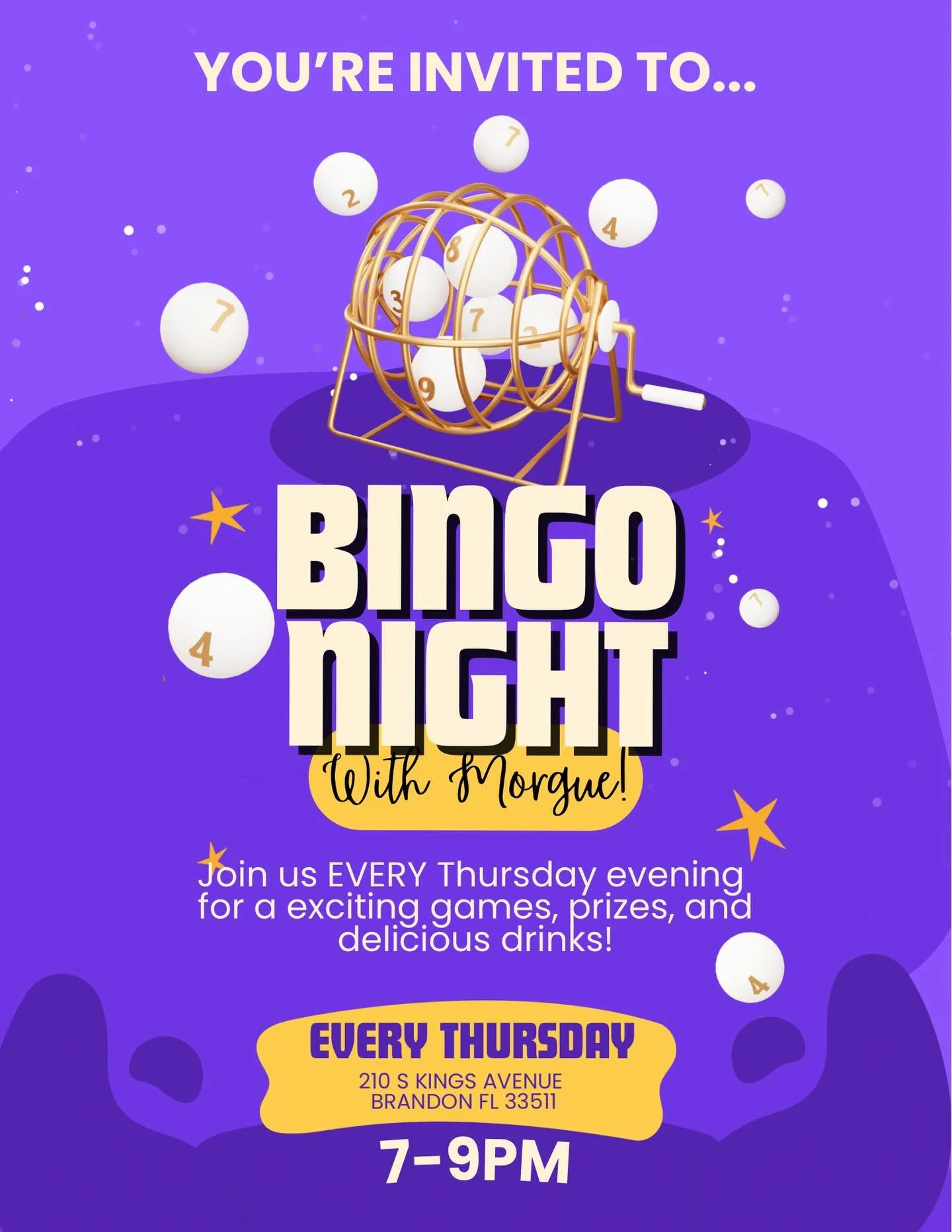 🌟New event incoming! Welcome to Thursday night bingo! 

🛸Starting Thursday May 7th, Morgue will be hosting bingo EVERY Thursday evening, 7-9pm!

🪐 $1 per card, winner gets the pot every round! Fly by and hang out, see you Thursday! 

BingoNight Bi
