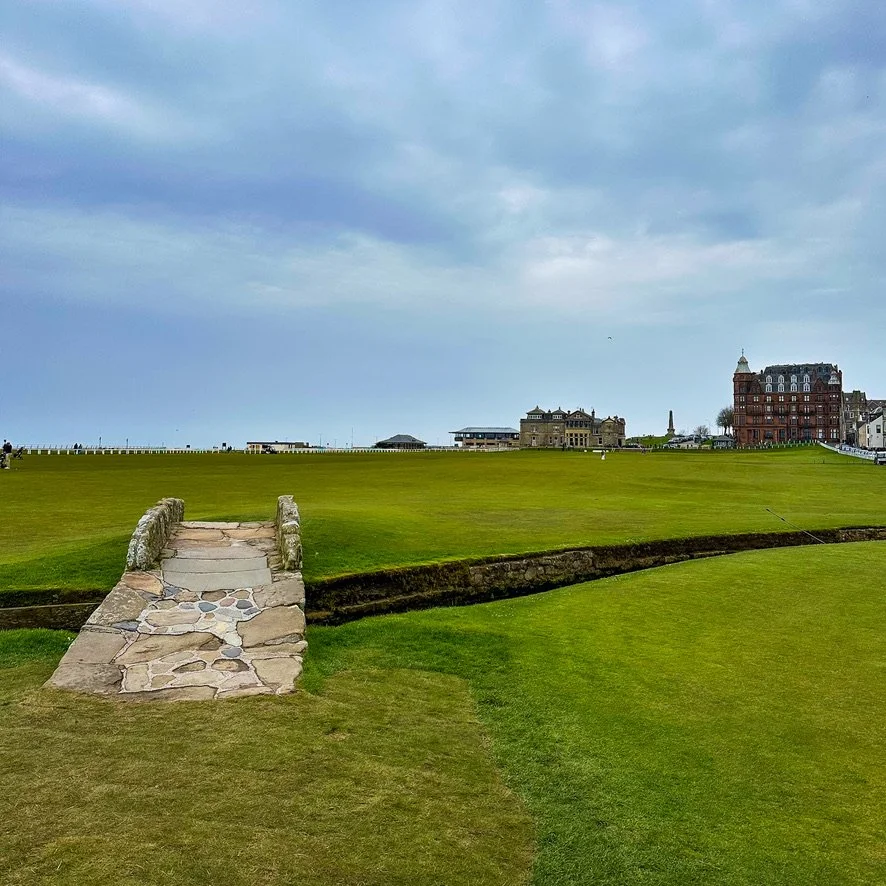Iconic Swilcan Bridge on the Old Course at St Andrews, one of Scotland's most famous golfing landmarks