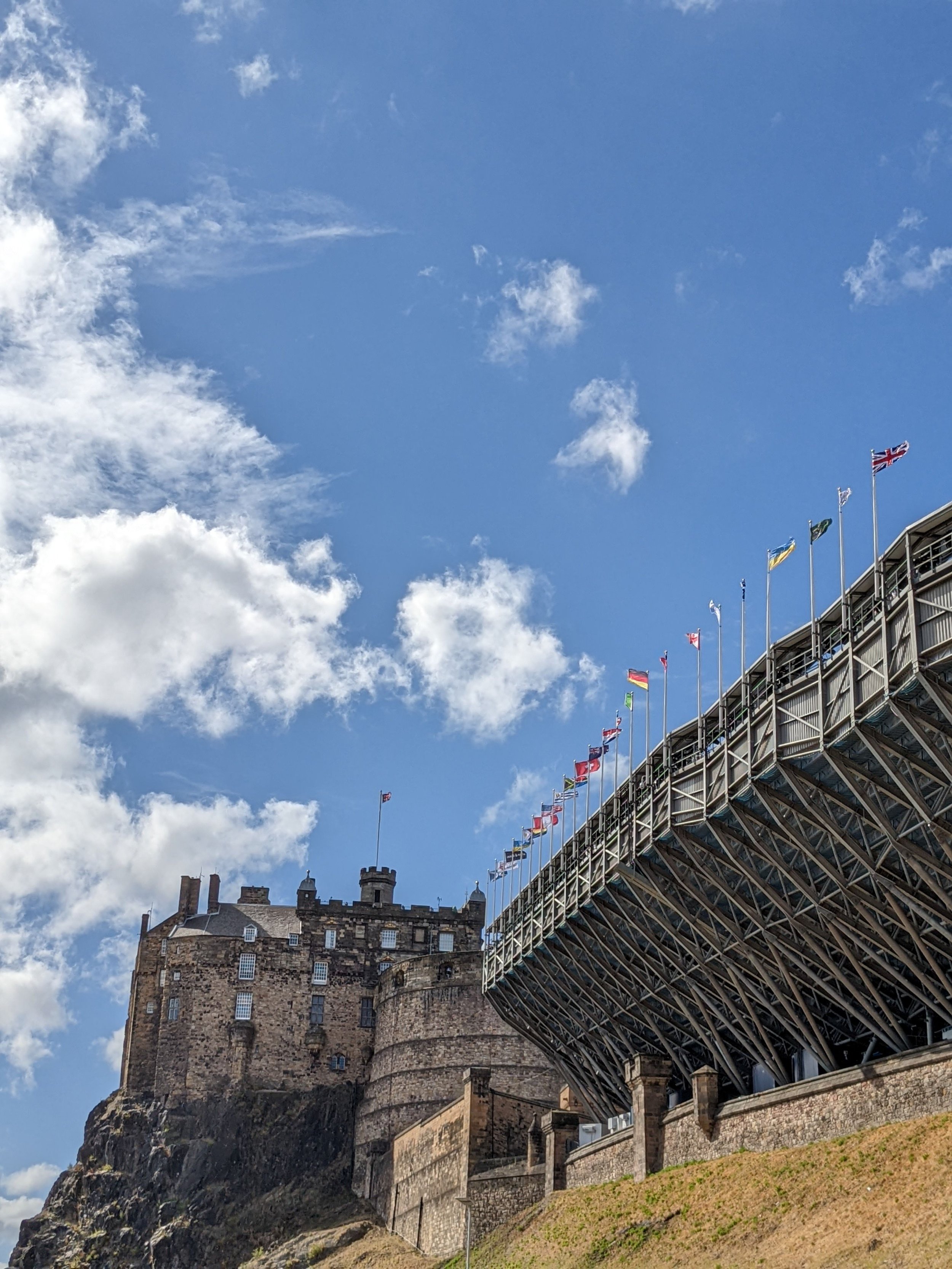 Edinburgh Castle and Royal Edinburgh Military Tattoo stands on the Castle Esplanade