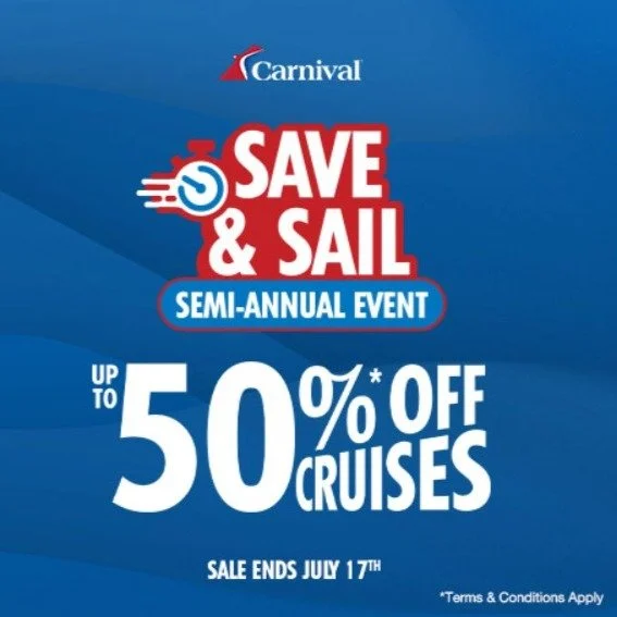 Carnival Cruise Line Current Promotion-72 Hour Sale
Get great guarantee rates for 1st/2nd guests on select sailings through February 2026.
BOOKING WINDOW:
July 15, 2025 - July 17, 2025
SAILINGS February 2026 RATES:
$289: 3 - 5 days
$489: 6+ day