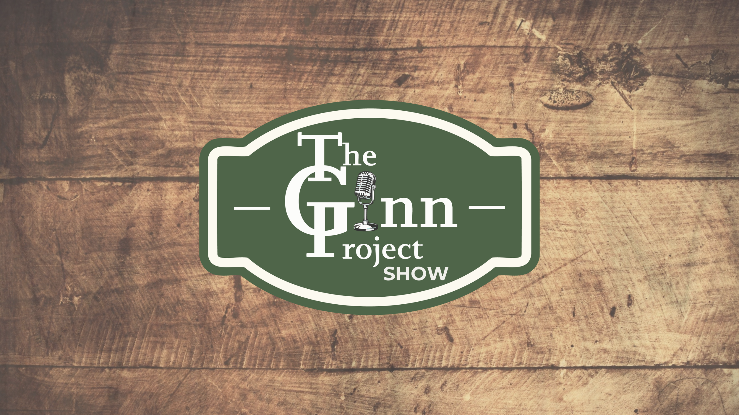 Logo for The Gnn Project Show with a microphone icon, on a wooden background.