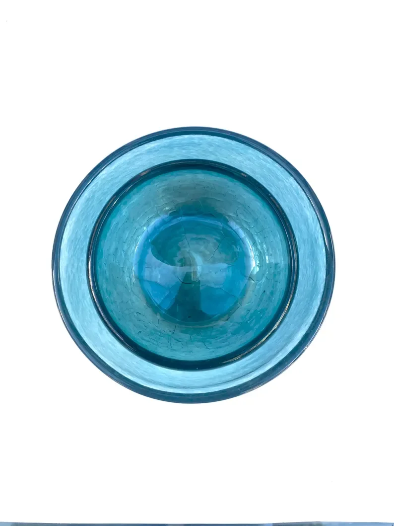 icy steel blue crackled handmade hand blown glass nesting bowls