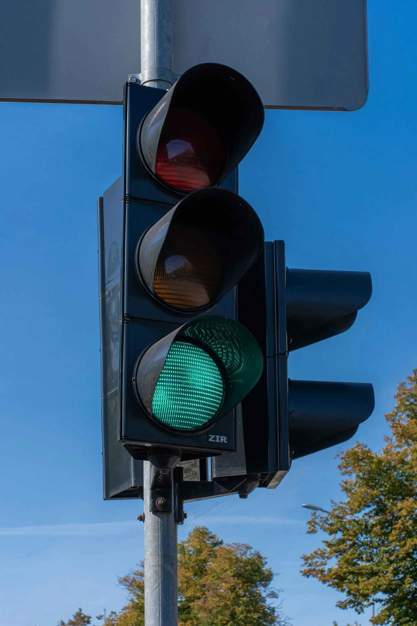 Traffic light displaying green.