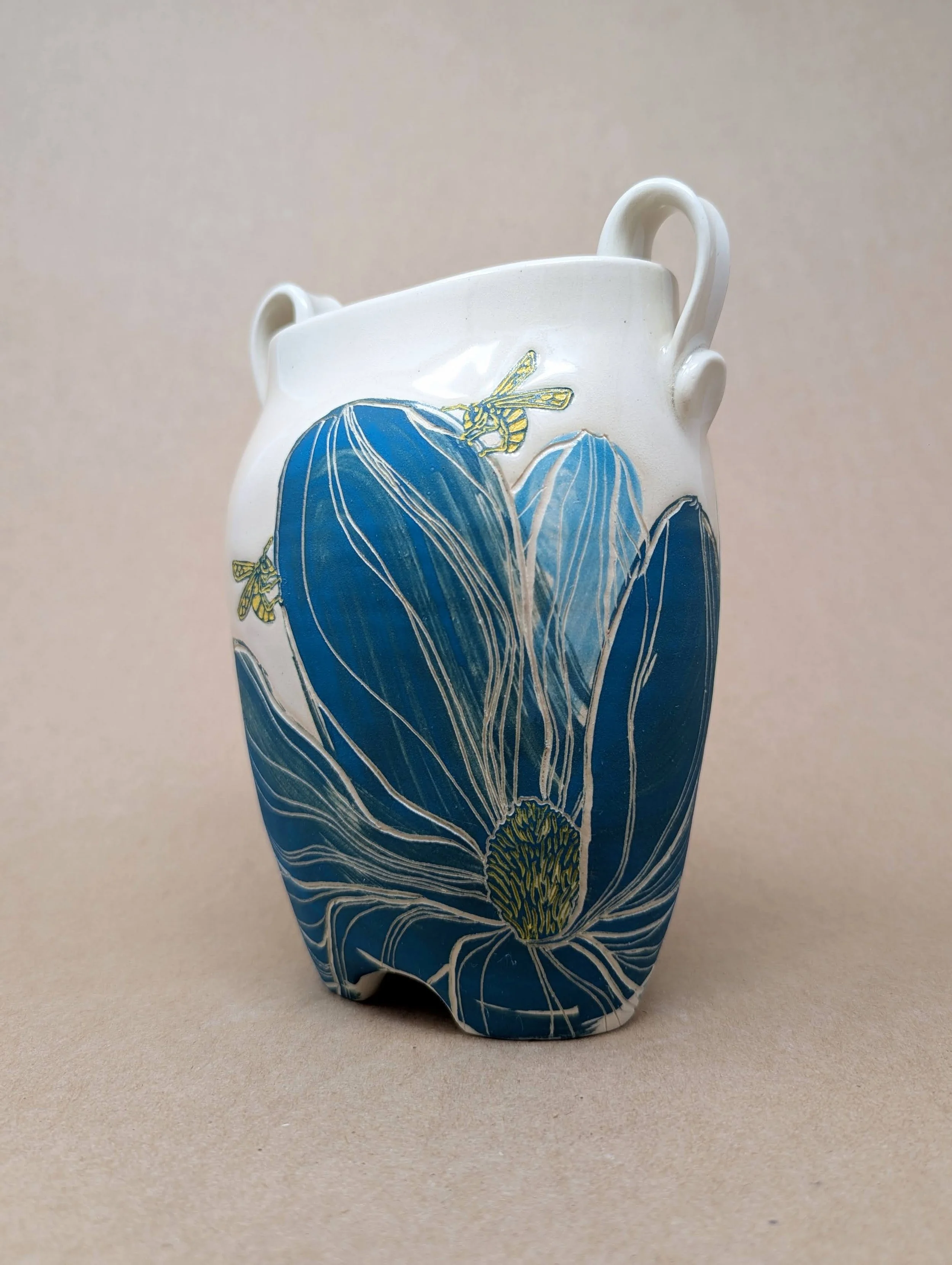 Blue Magnolia Altered Vase (1st view)
7x5.25x3.5"
$160
