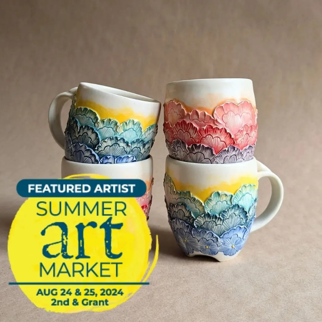 You can find me selling my work this weekend at the Summer Art Market @artstudentsleaguedenver. I'm hoping someone snags a pair of these mugs so they can get the whole rainbow! 🌈