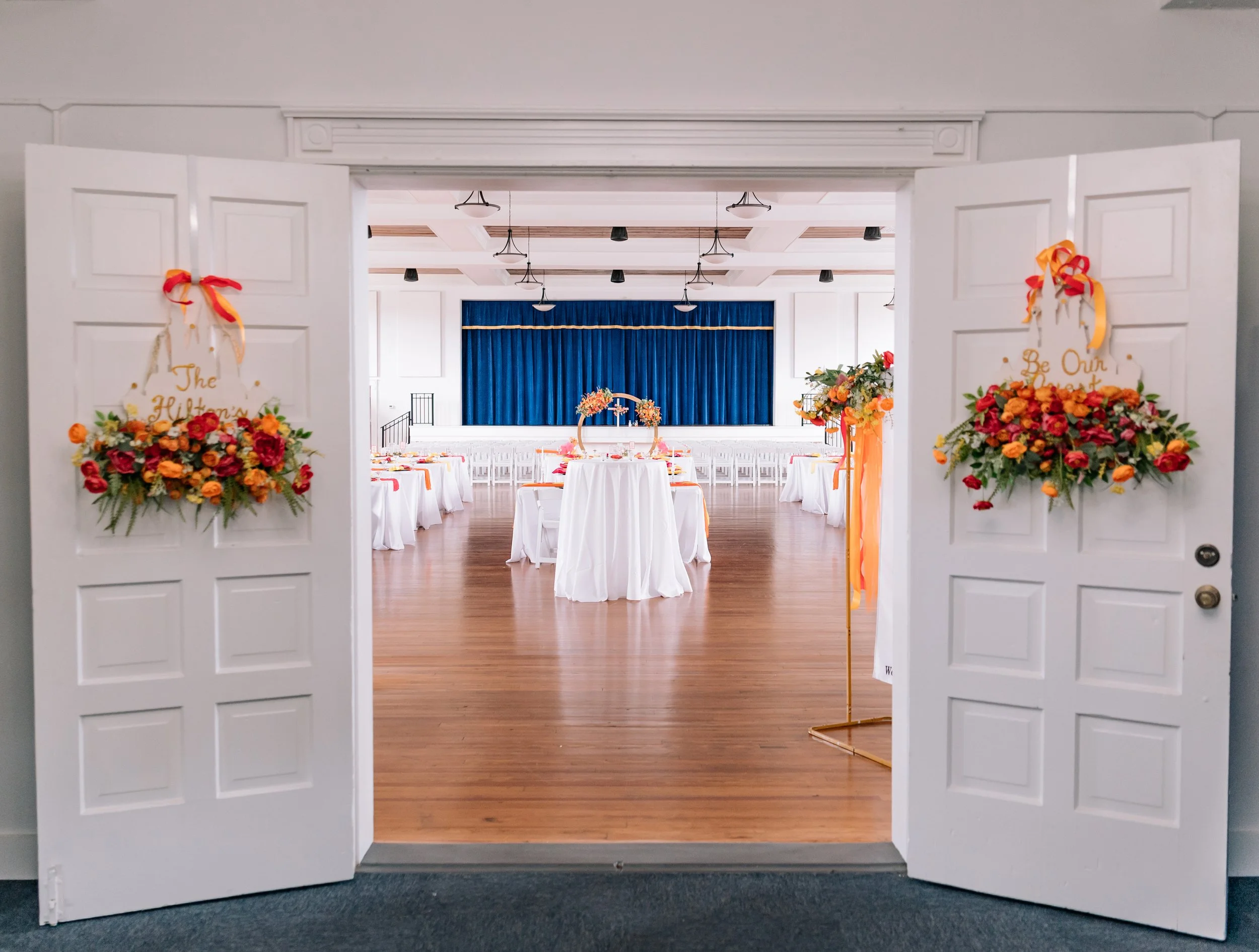 Entryway of the Centennial Building in Port St Joe decorated for a wedding