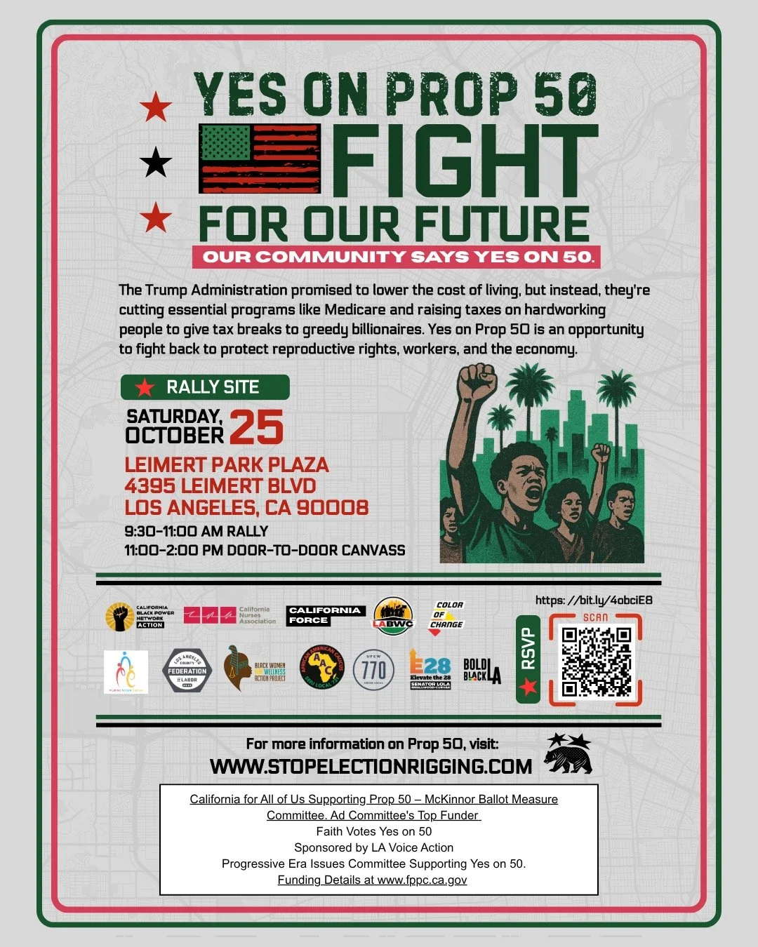 🖤 Join us alongside The California Black Power Network for the Fight for our Future Rally and Community Canvass🖤

📅When: Saturday, October 25, 9:30 AM &ndash; 2:30 PM PDT

📍Where: This event's address is private.
Sign up for more details, and add