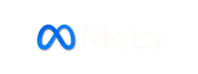 Meta logo with a blue infinity symbol and the word 'Meta' in white on a black background.