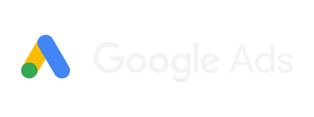 Google Ads logo with colorful stylized 'A' and the text 'Google Ads' in white on a black background.