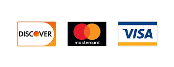 Logos of Discover, Mastercard, and Visa credit card companies.