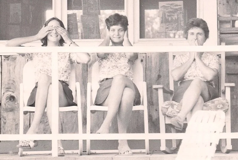 Karen, Jan and Jimmie being silly on the office porch in Wakeda's early days.